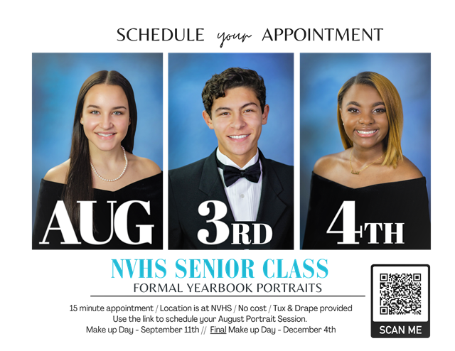 photo of 3 students advertising formal senior pictures on August 3rd and 4th at NVHS photo of 3 students advertising formal senior pictures on August 3rd and 4th at NVHS